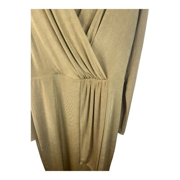 Good American Shimmer Faux Wrap Dress Long Sleeve Side Slit Metallic Gold Sz XL - Picture 8 of 12